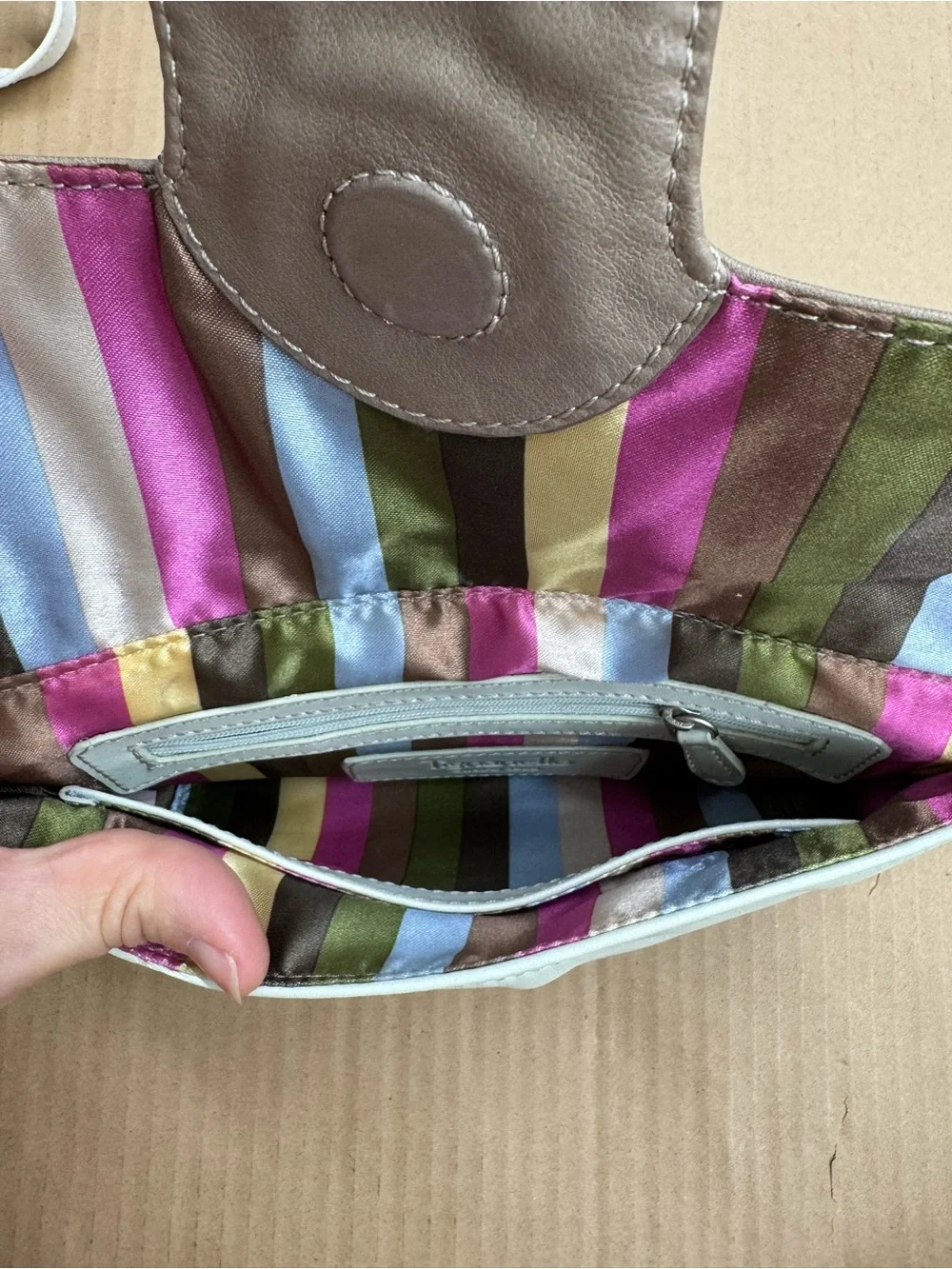 Tignanello Cream, Taupe & Pink Accent Crossbody Bag